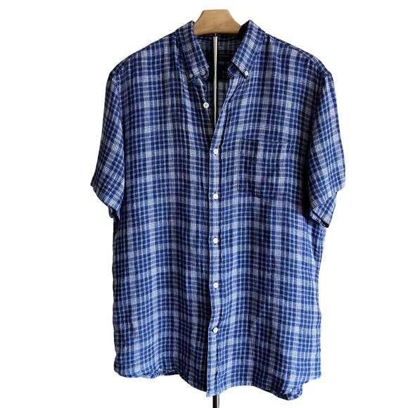 Banana Republic Other - BANANA REPUBLIC Camden Standard Fit Blue White Plaid Linen Shirt Mens M